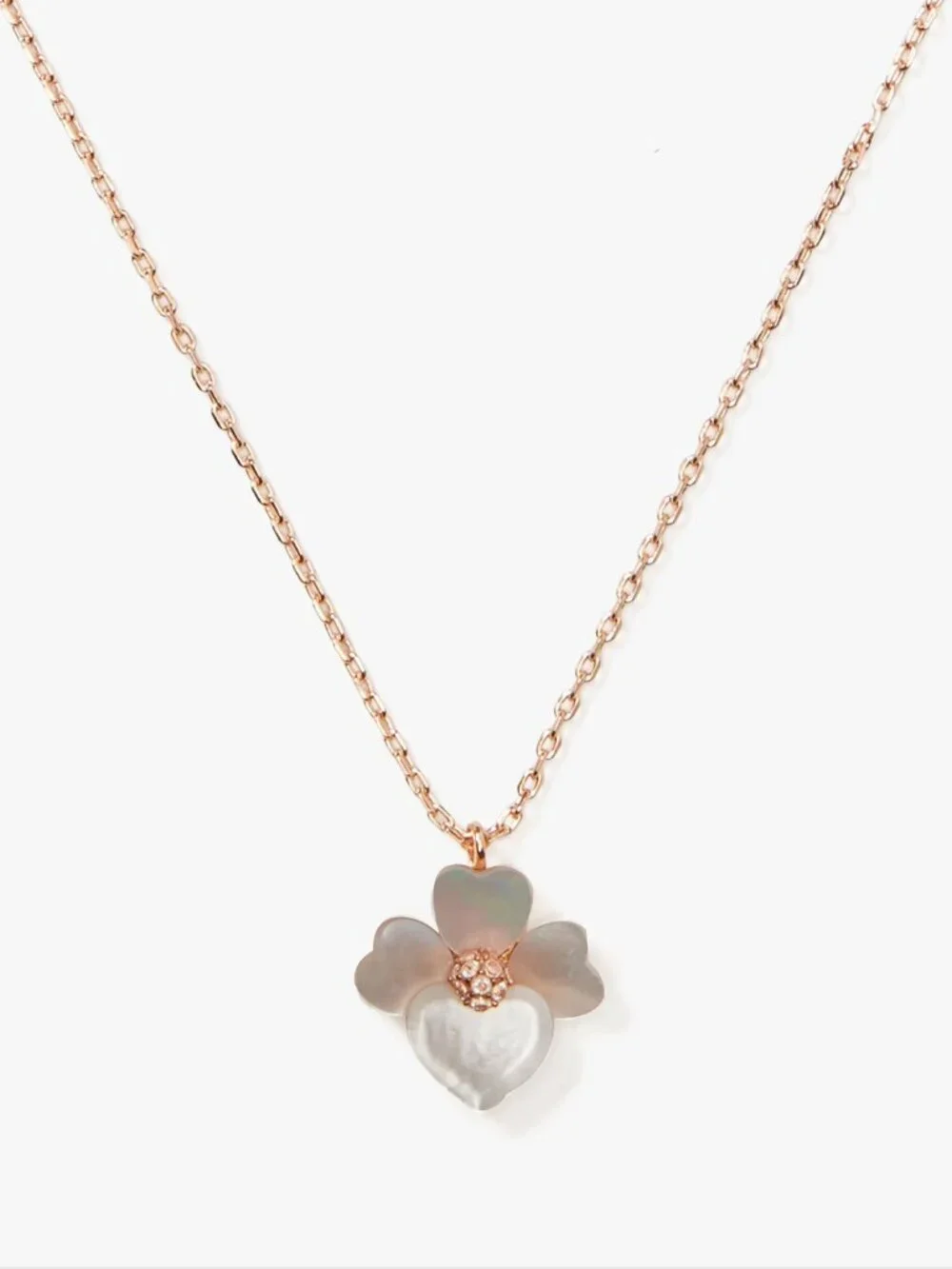 Kate Spade Mother of Pearl Flower Heart Pendant Necklace Rose Gold